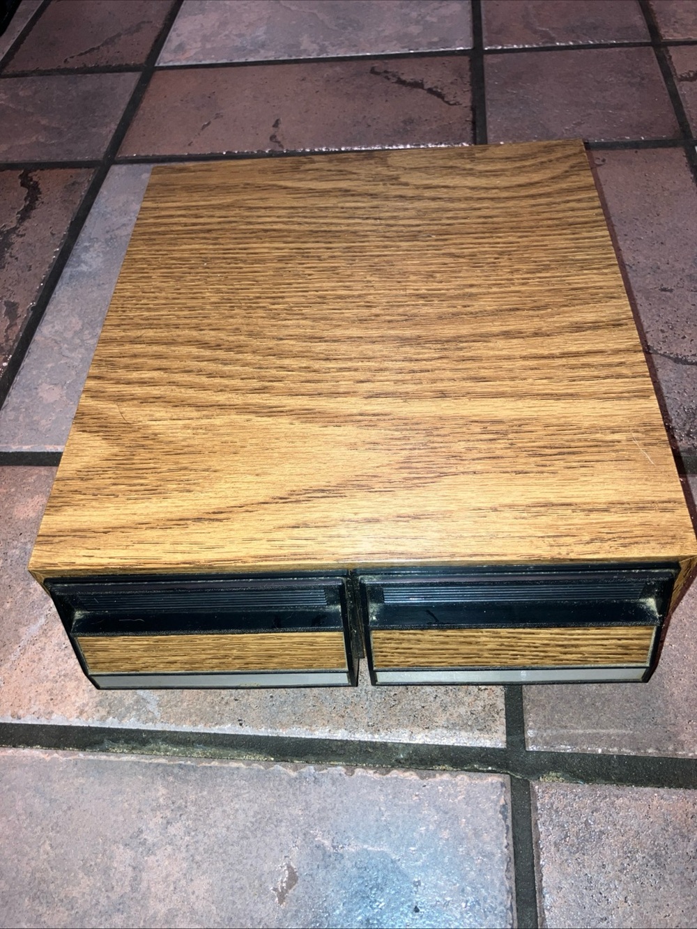 Vintage Woodgrain Two-Drawer Storage Box